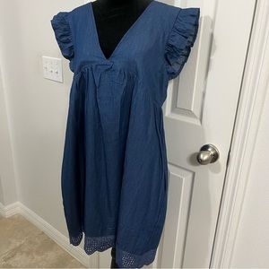 NWOT Pink Lily YOU FOUND MY HEART Blue Chambray V-NECK DRESS ROMPER Medium